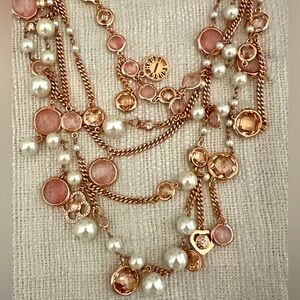 Brilliant HENRI BENDEL Multi Strand Necklace Rose Gold Swarovski Dangles EUC